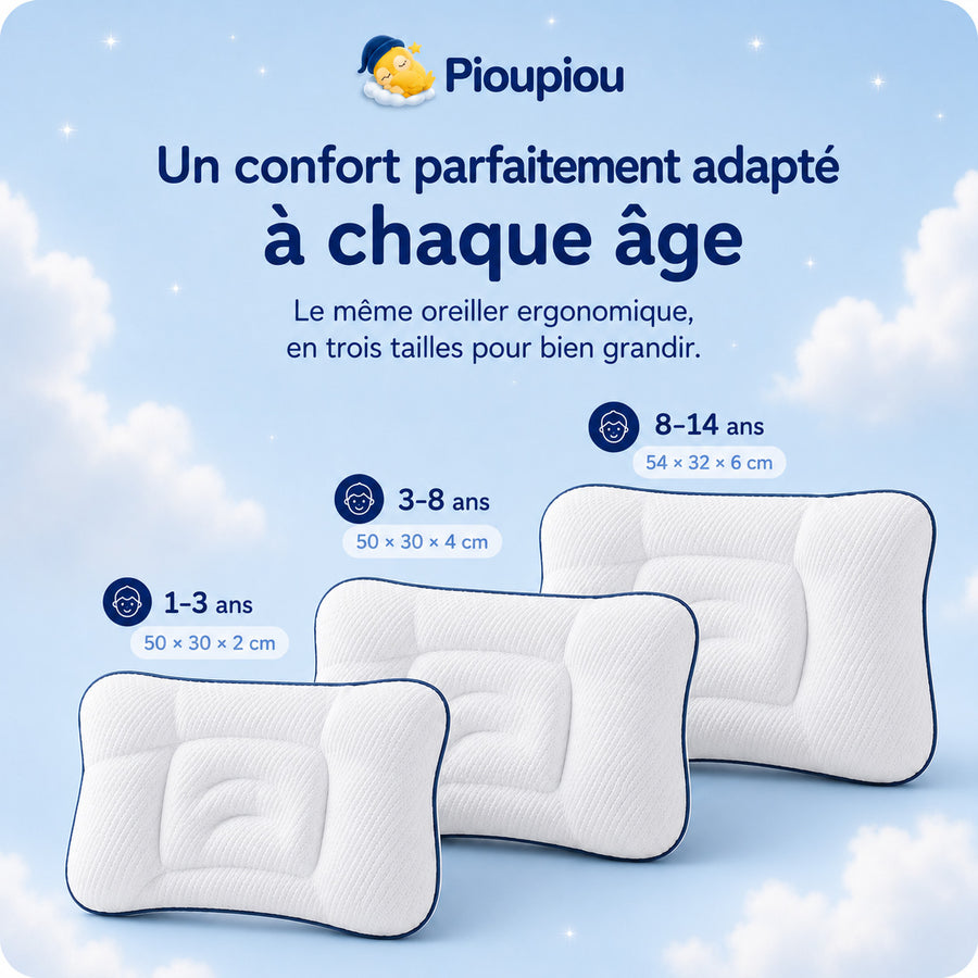 Trois tailles d’oreiller Pioupiou selon l’âge