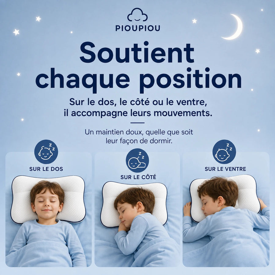 Trois positions de sommeil avec l’oreiller Pioupiou