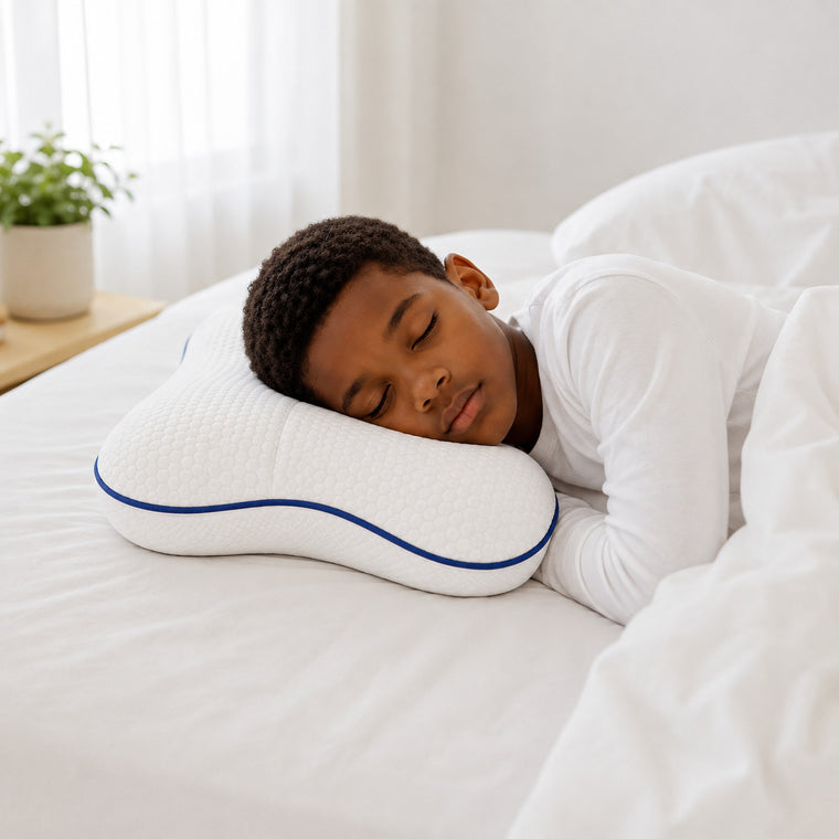 Enfant endormi paisiblement sur l’oreiller ergonomique Pioupiou