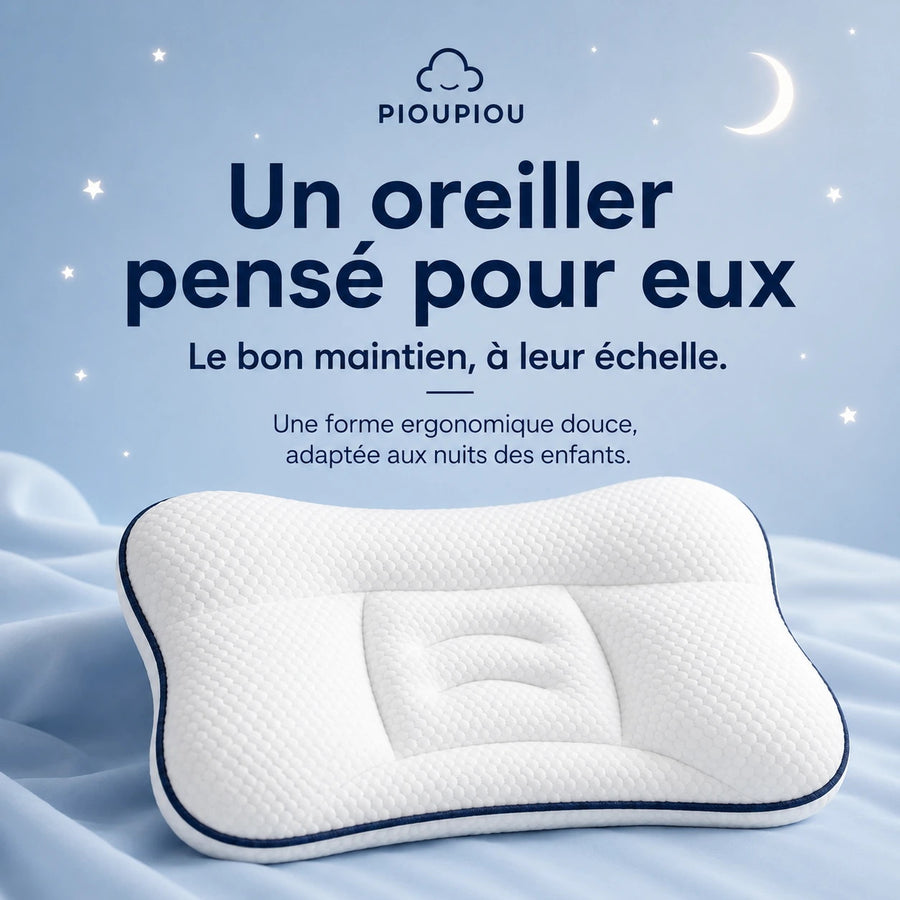 Oreiller Pioupiou sur literie bleu clair